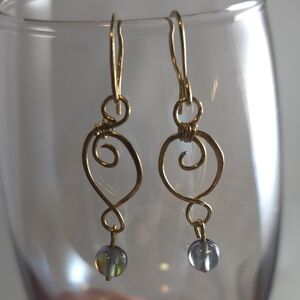 Brass Swirl Earrings With Labradorite